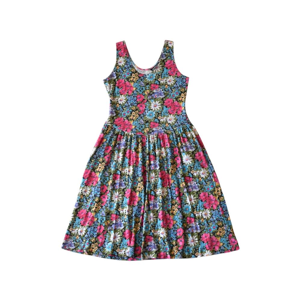 Vintage Floral Midi Dress Large Cottagecore Garden Party Dress